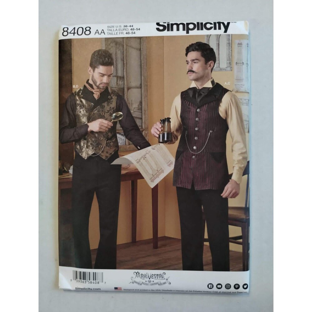 8408 Simpl. Sewing Pattern Mens Shirt/Vest, Victorian Steampunk Cosplay Costume